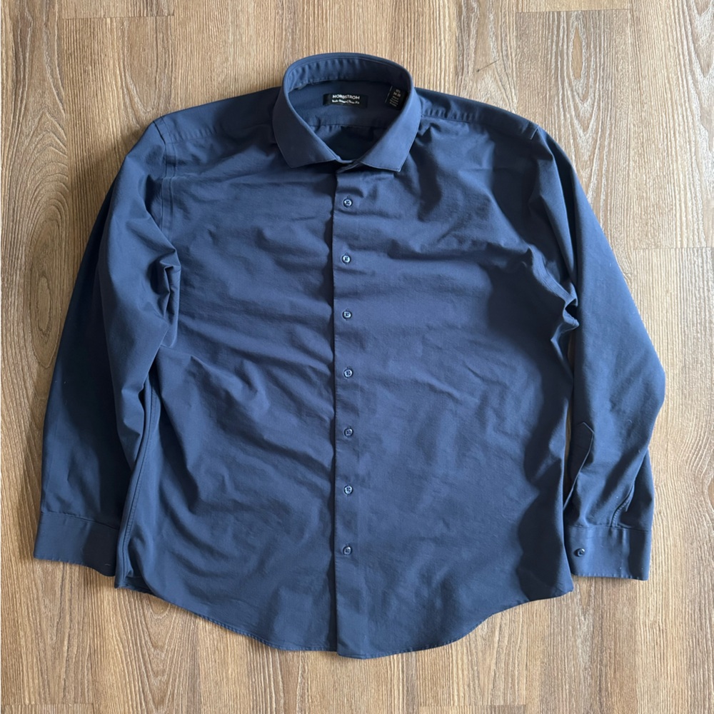 Men’s Nordstrom Tech-smart Trim Fit Dress Shirt - 17.5 34/34, Navy